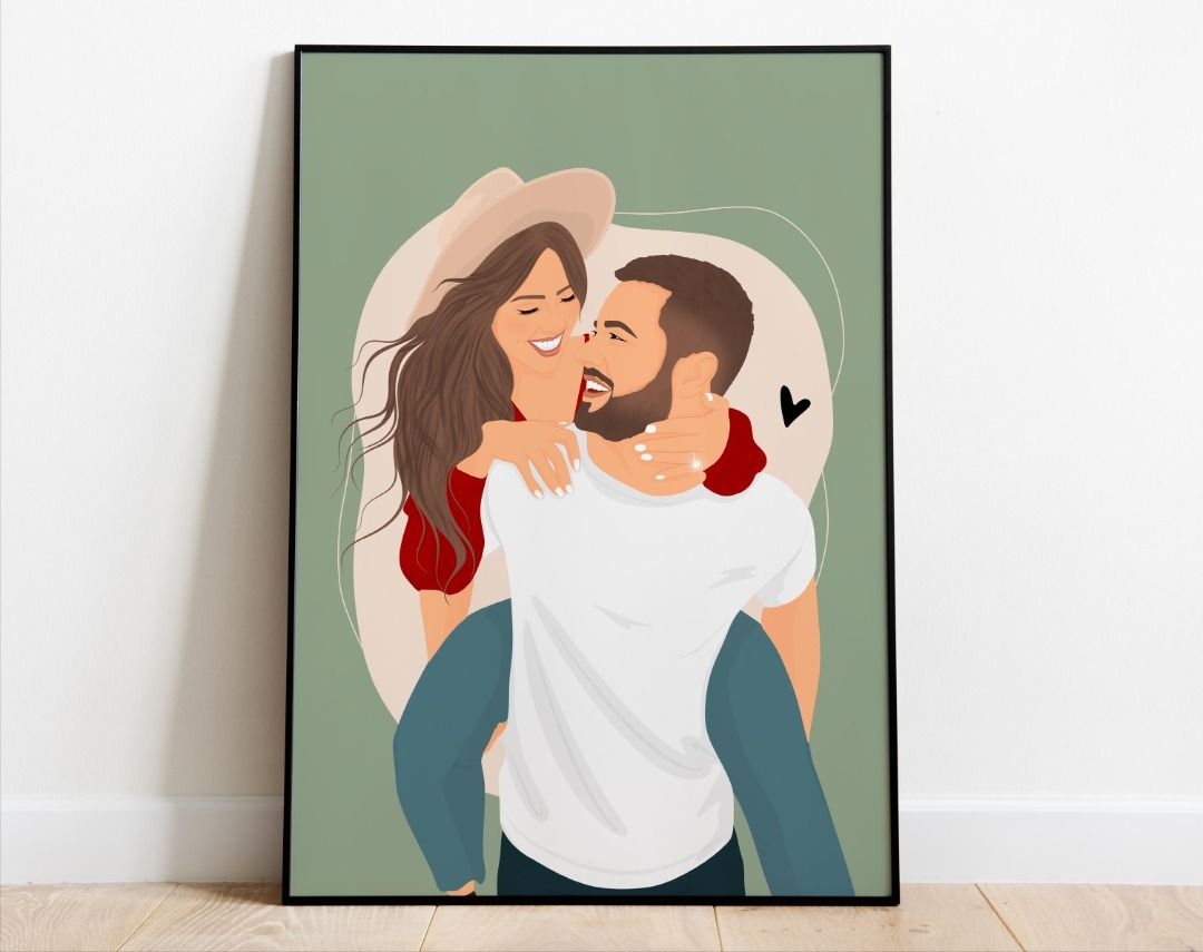 Personalised Couple Illustration Portrait - Custom Anniversary Drawing & Gift