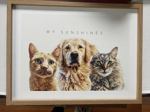 Multiple Pet Portrait – 3 Pets Together, Custom Portrait Artwork