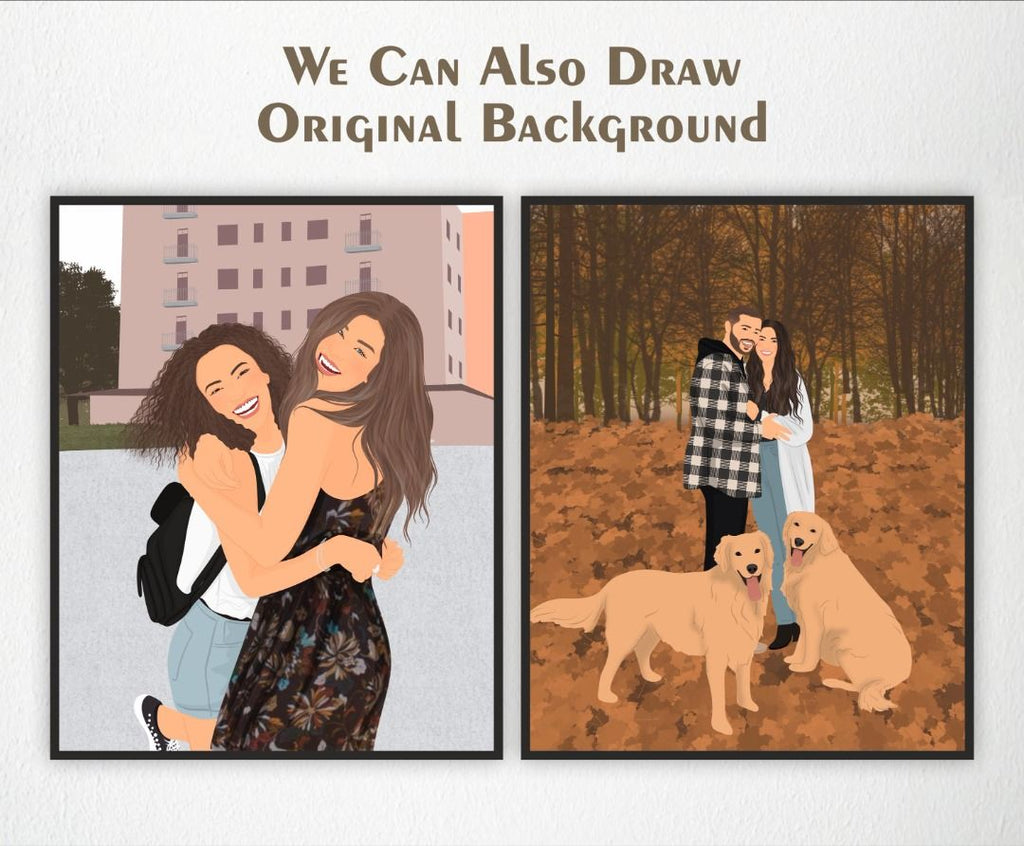 Personalised Couple Illustration Portrait - Custom Anniversary Drawing & Gift
