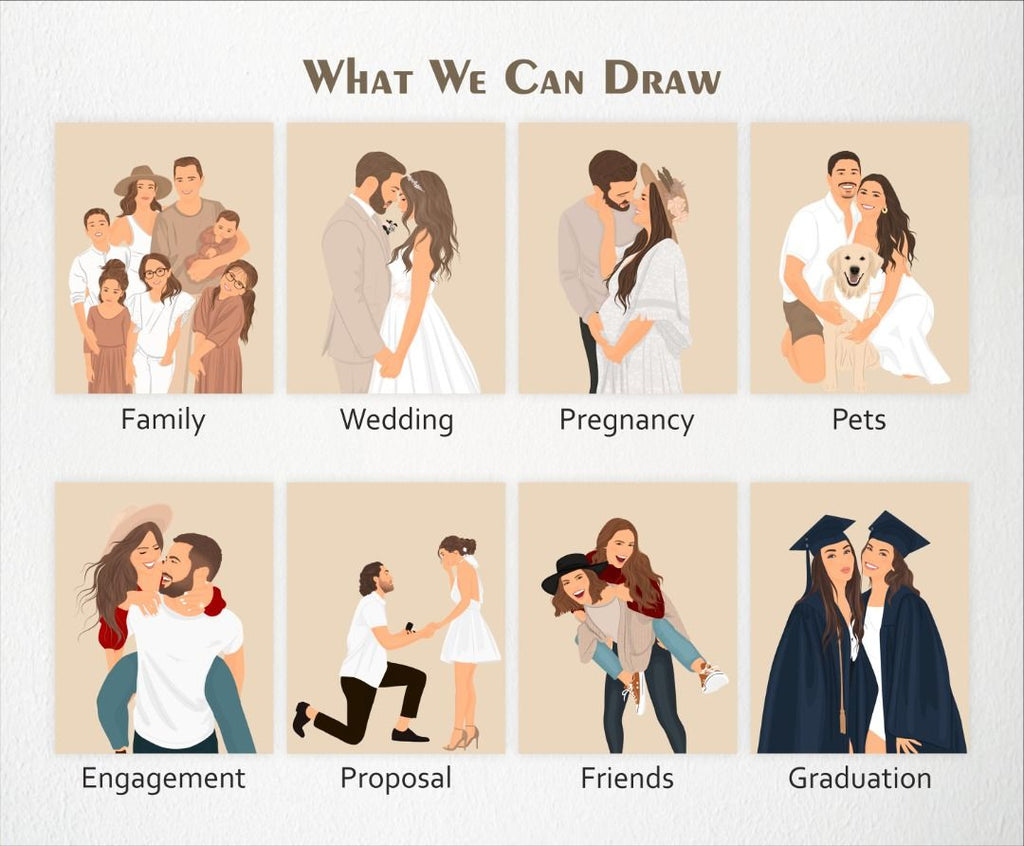 Personalised Couple Illustration Portrait - Custom Anniversary Drawing & Gift
