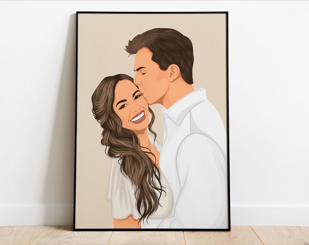 Personalised Couple Illustration Portrait - Custom Anniversary Drawing & Gift